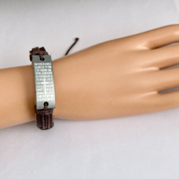 Vintage The Lords Prayer Leather Bracelet Mens Womens Adjustable Rope Catholic - Picture 3 of 10